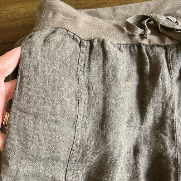 FLAX Brown Flat Iron Linen Drawstring Straight Leg Pants Size P Size 4 - 6 - Picture 7 of 11